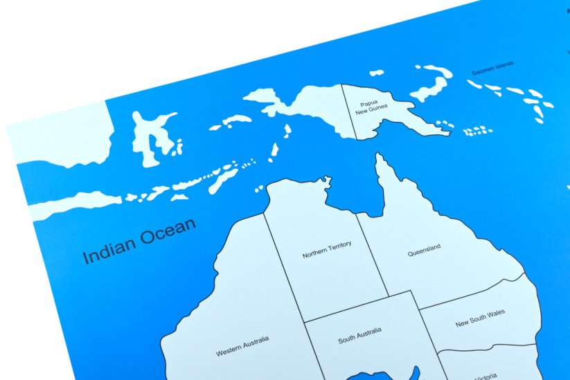 Kontrolní mapa - Australie Nová - s popisky